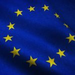 A closeup shot of realistic waving flag of Europe with interesting textures