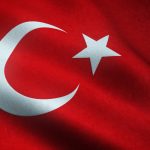 A closeup shot of the waving flag of Turkey with interesting textures